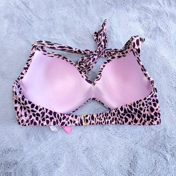 Victorias Secret Swim Halter Bikini Bra Pink Purple Animal Print Underwire 34C - Picture 2 of 4
